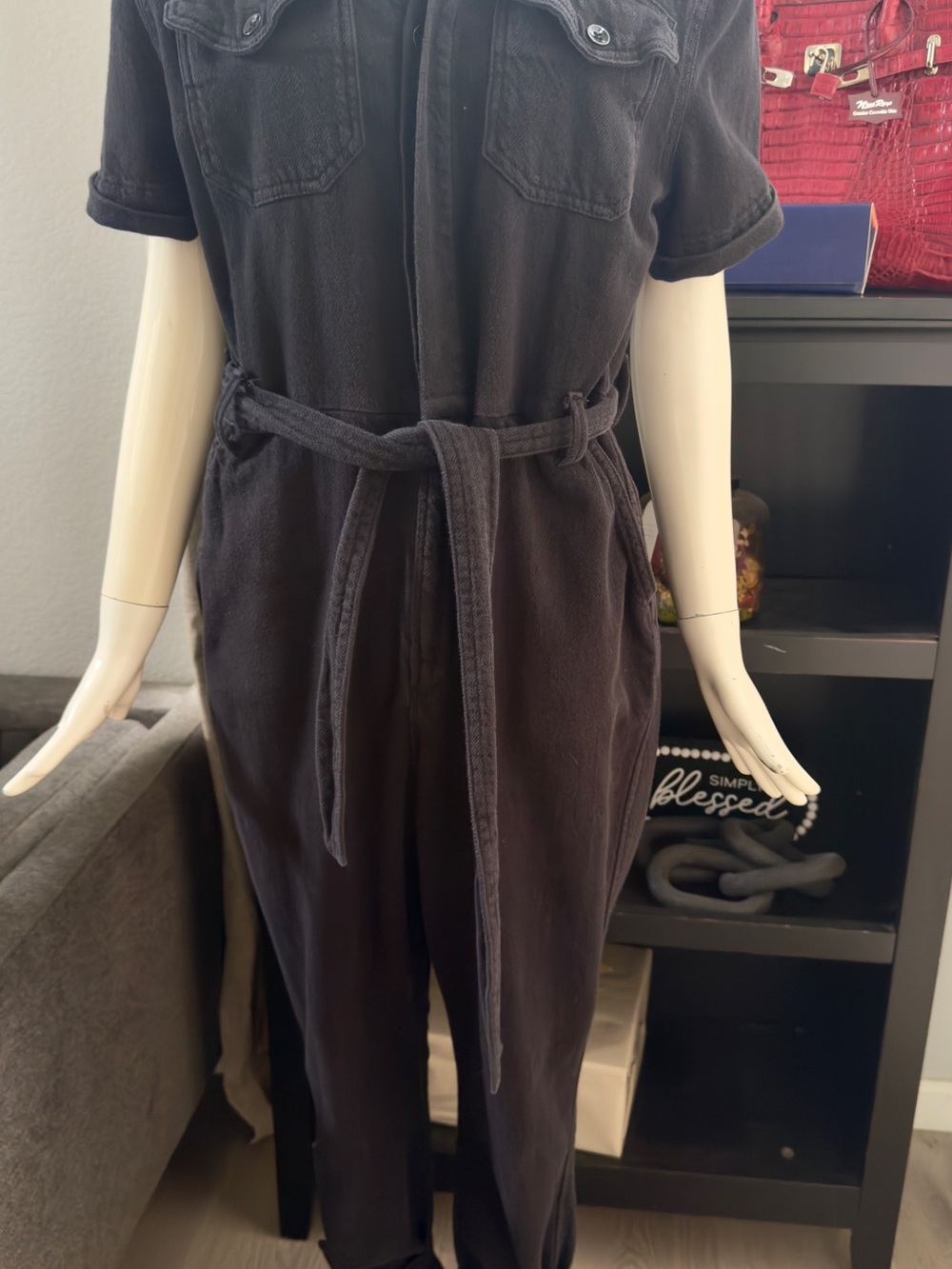 Good American Black Short-Sleeve Tie-Waist Jumpsuit - Picture 4 of 14